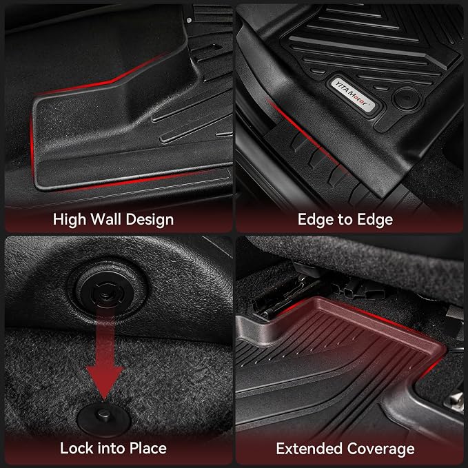 YITAMOTOR Floor Mats Compatible with 2019-2024 Dodge Ram 1500 Crew Cab New Body with Rear Under Seat Storage Box, TPE All-Weather Front 1st & 2nd Row, Black