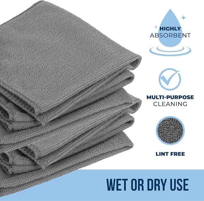 GREEN LIFESTYLE Chamois Cloth, Microfiber Cleaning Cloth 750 Pack, Borderless Towels Cleaning, Car Microfiber Towel, Drying Car Wash Towels (11.5" x 11.5", Grey)