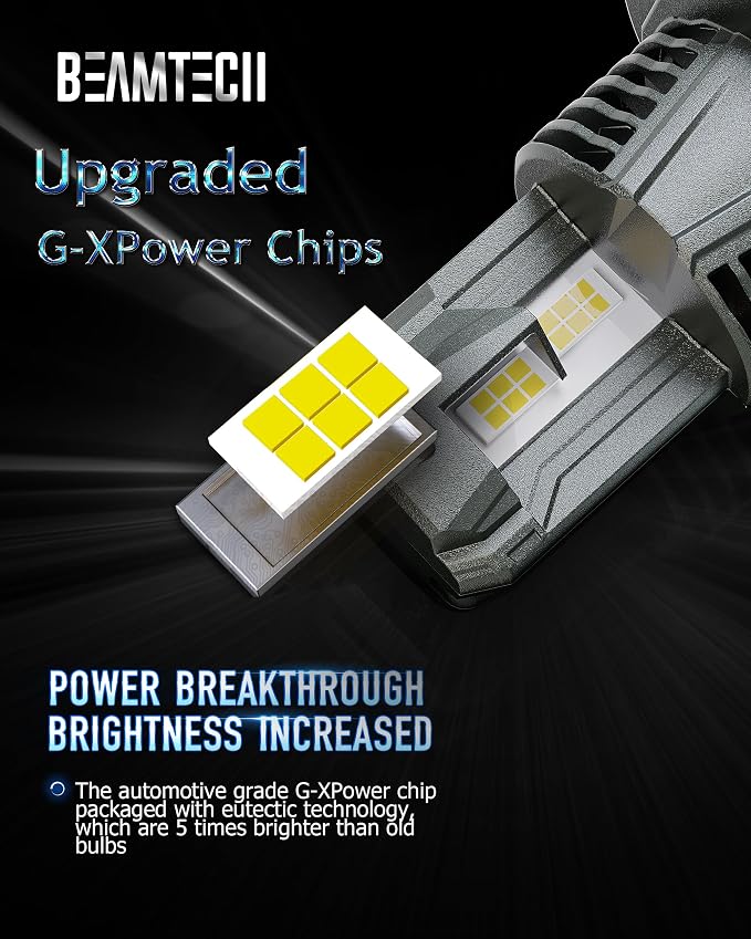 BEAMTECH H13/9008 Bulbs, G-XPower Chips 500% Brighter Fog Light, 2 Bulbs | 6500K Xenon White Light Plug and Play