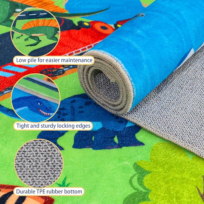 8x10 Feet Kids Rugs for Playroom Kids Room Rug Dinosaur | Soft, Play Mat, Dinosaurs Carpet, Washable, Non slip, Bedroom, Classroom, Nursery, Kids Room, Boy