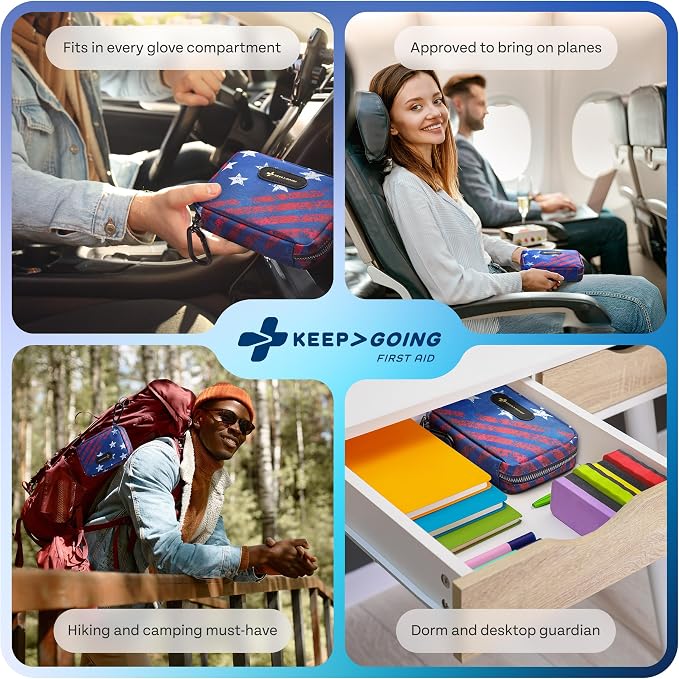 KeepGoing Travel First Aid Kit for Car, Home, Hiking, Camping and Outdoor Emergencies - First Aid Kit Travel Size TSA-Approved