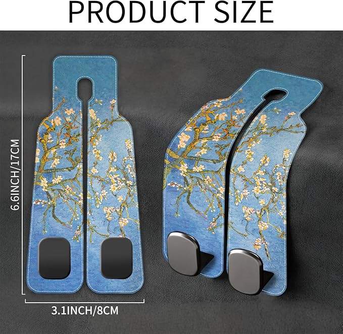 1 Pack Car Seat Headrest Hooks for Purses Abstract Blossoming Almond Tree Bag Purse Holder for Car with Double Metal Hooks Car Purse Hanger Hanging Accessories